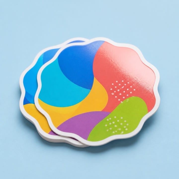 Parlak yüzeyli özel kesim renkli selefonlu kuşe stickerlar